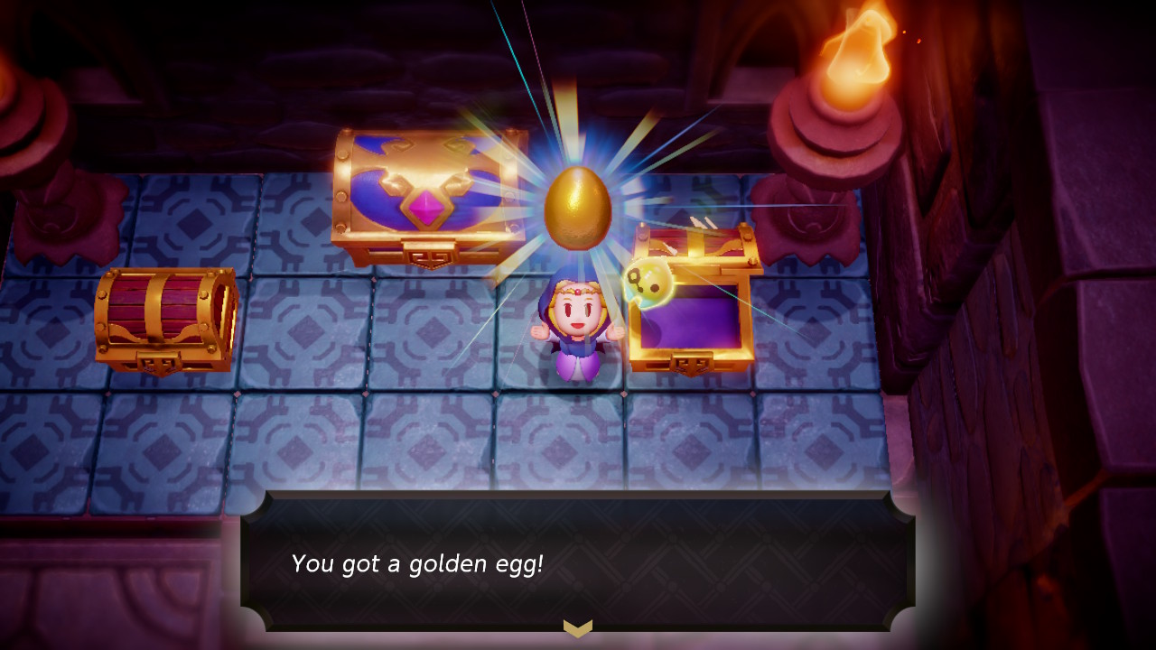 Zelda opens a chest containing a golden egg in Hyrule Castle in Echoes of Wisdom