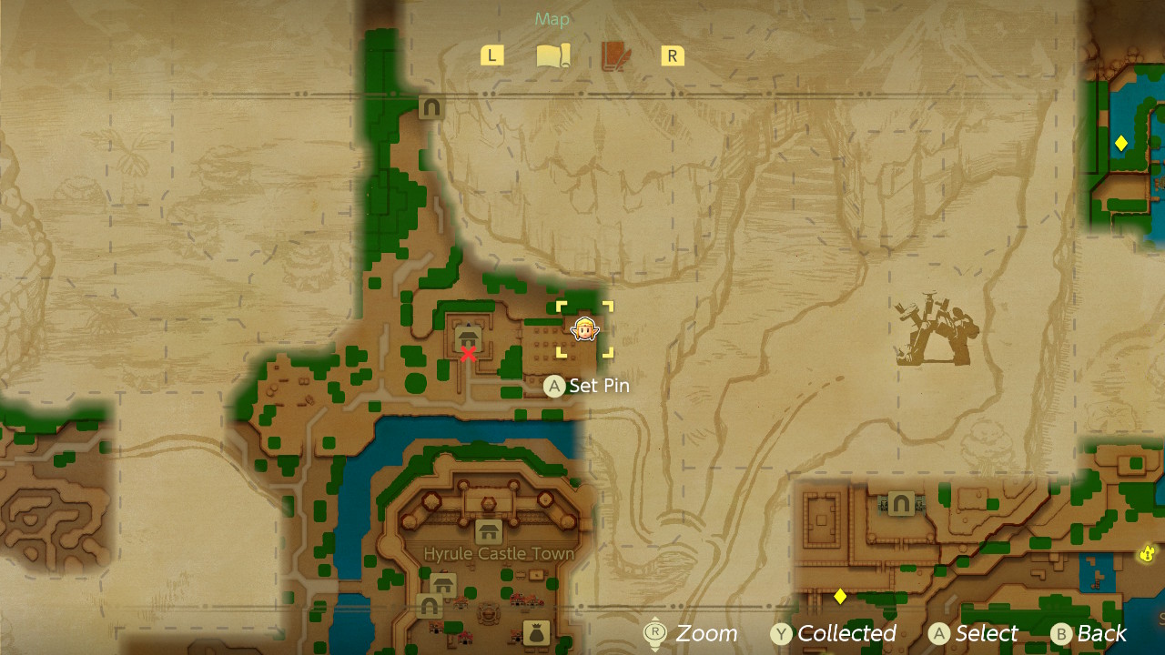 A map shows the location of the Graveyard Cave with a golden egg in Zelda Echoes of Wisdom