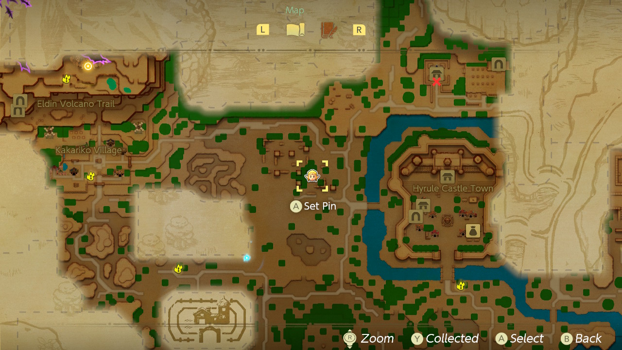 A map shows the location of the Royal Family Shortcut where a golden egg is located in Zelda Echoes of Wisdom