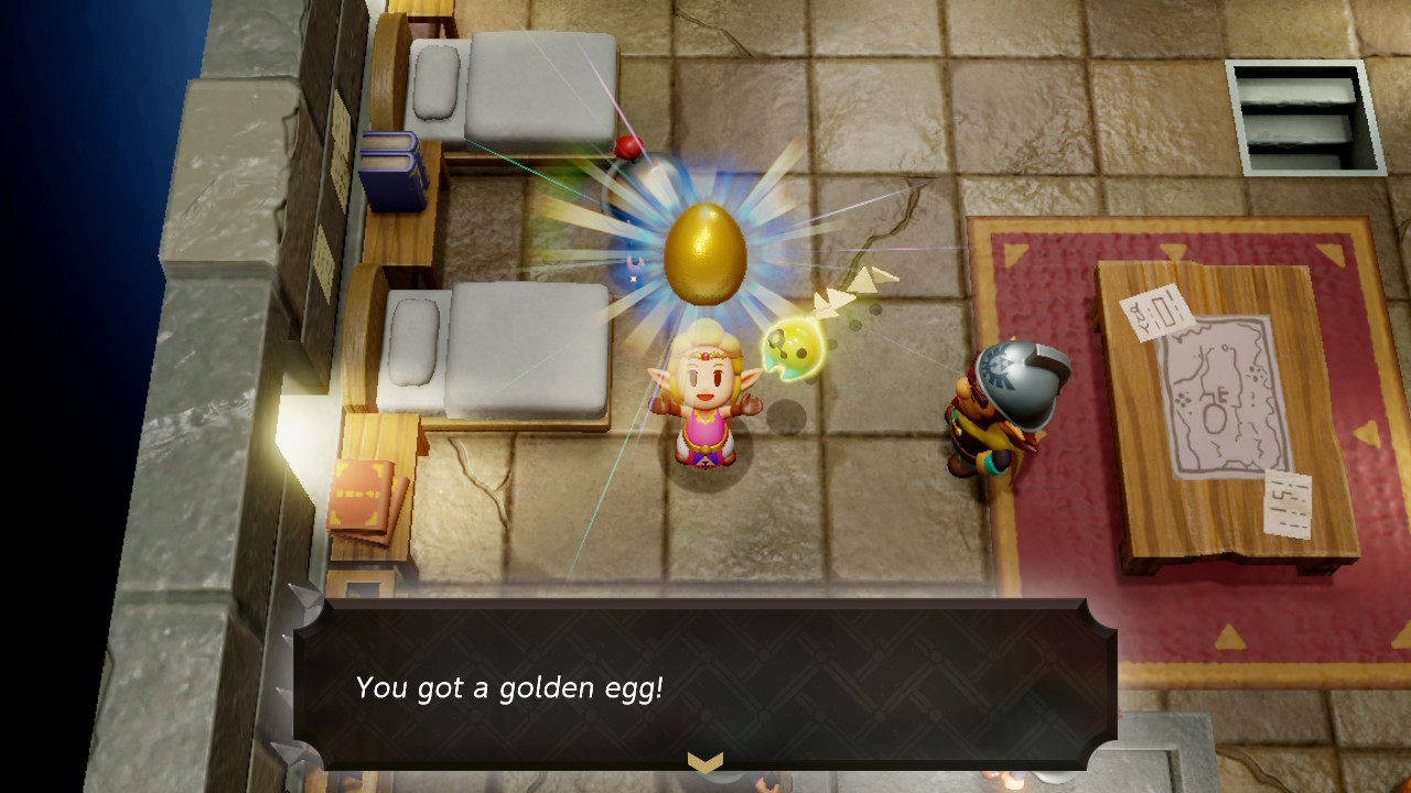 Zelda holds a golden egg next to a soldier in Echoes of Wisdom