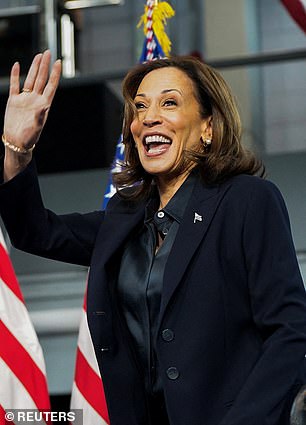 Vice President Kamala Harris takes the stage at a campaign event in suburban Detroit