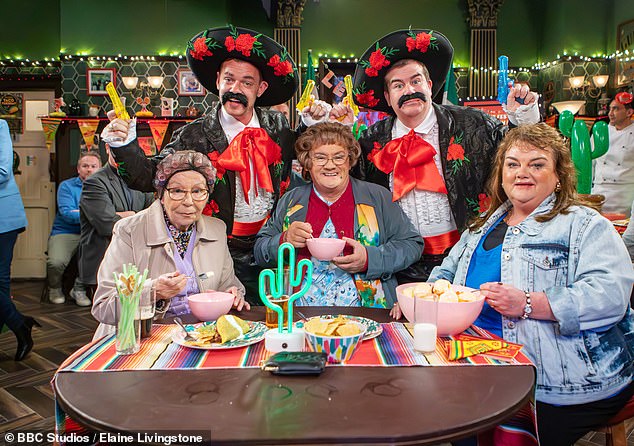 Brenda's sister Eilish O'Carroll stars as Winnie McGoogan, his alter ego's best friend (left), while his son Danny O'Carroll (top left) plays Buster Brady (pictured alongside June Rodgers and Paddy Houlihan)