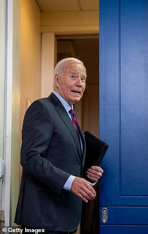 President Joe Biden leaves the briefing room