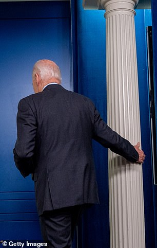 President Joe Biden leaves the briefing room