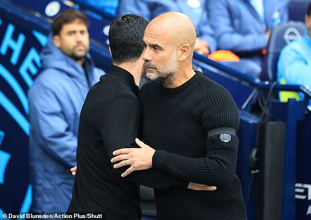 Man City, led by Pep Guardiola (right), has won four consecutive Premier League titles