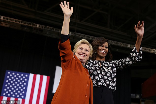 Former First Lady Michelle Obama campaigns with Hillary Clinton on October 27, 2016 in North Carolina ahead of the 2016 election