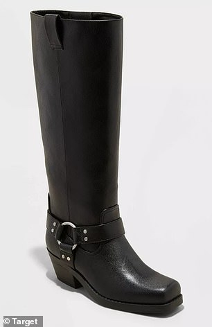 The Target Women's Oakley Harness Boots cost $44.99 (pictured), while the Frye Tall Leather Harness Biker Boots cost $498.