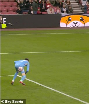 However, the ball went past him and ended up in the goal