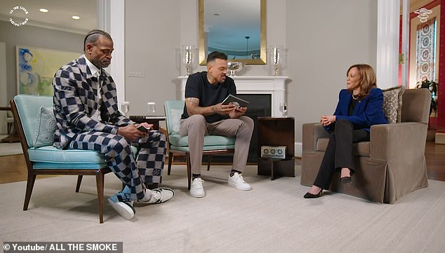 Vice President Kamala Harris appears on the 'All the Smoke' podcast with hosts and former NBA players Stephen Jackson and Matt Barnes, where they discussed basketball and her family, racial identity and certain policies in a friendly interview environment