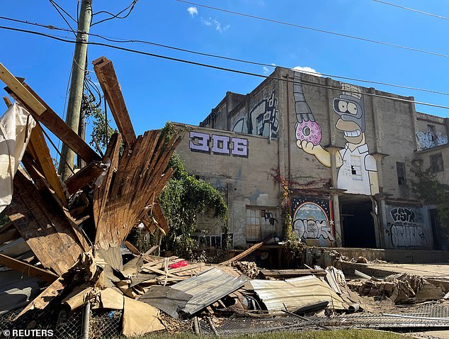 Debris lies on the ground in Asheville's River Arts District, following a flash flood caused by Hurricane Helene, in Asheville, North Carolina, October 3