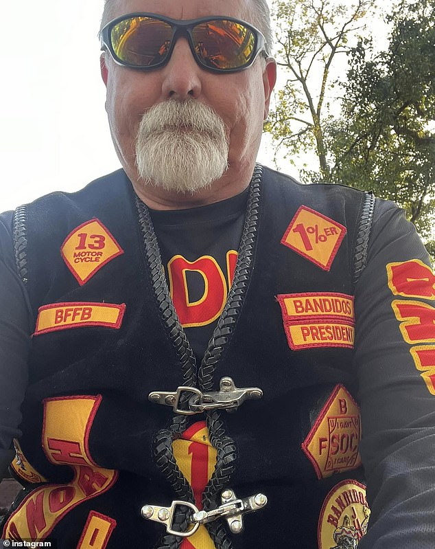 Mr Martin's death sent shockwaves through the biker gang, with many rushing to pay tribute to the former president (pictured in his Bandido colours)