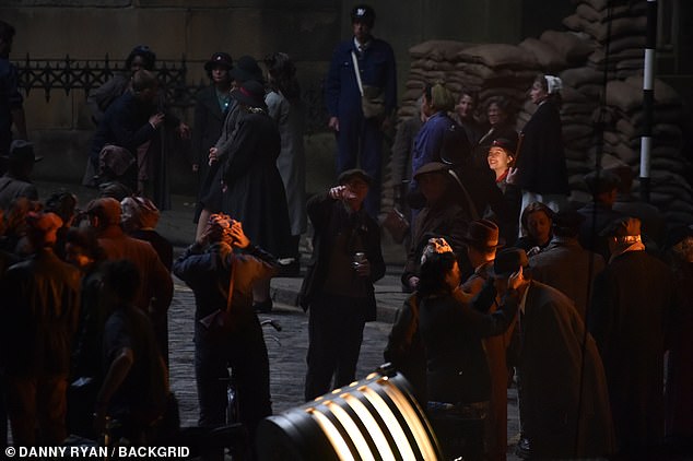 Filming took place in the evening while the extras gathered