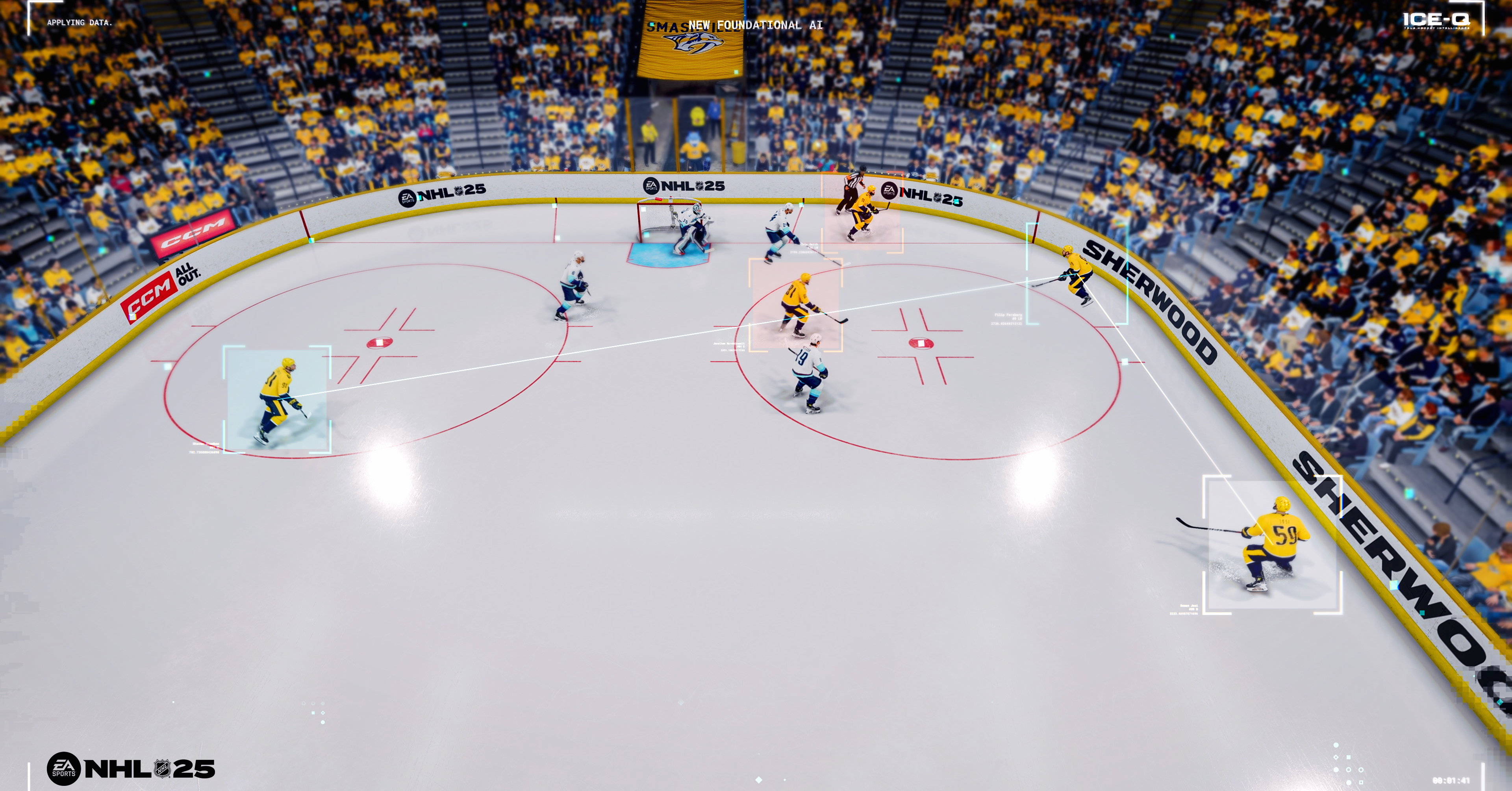 A visual demonstration of NHL 25's ICE-Q feature.