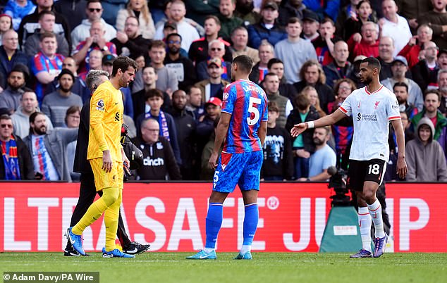 Alisson had to be taken off the pitch and was comforted by some of his Liverpool teammates