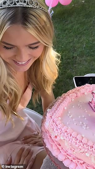 She shared a video montage that started with a glimpse of a pink-themed party taking place outside