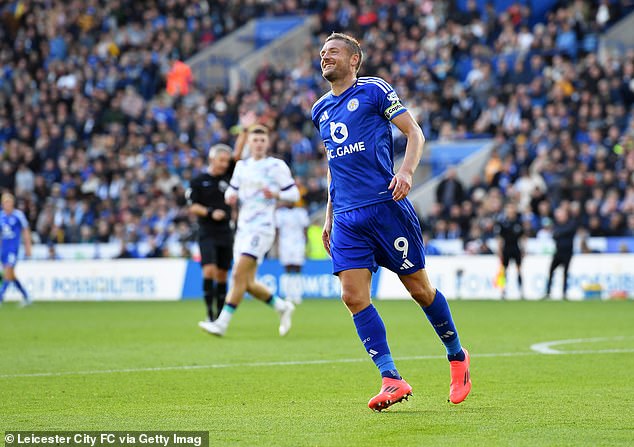 Jamie Vardy was guilty of a rare miss in front of goal after firing a shot wide of the target