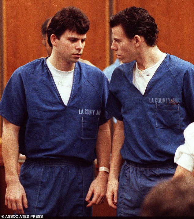 Lyle (left) and Erik (right) Menendez have been in prison for more than thirty years for the 1989 murders of their parents Jose and Kitty in their Beverly Hills mansion; pictured 1990