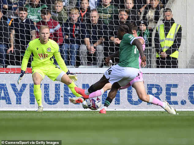 Michael Obafemi scored the opening goal in the championship match at Home Park on Saturday