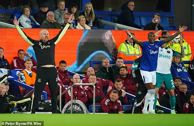 Everton manager Sean Dyche was animated on the sidelines at several points on Saturday