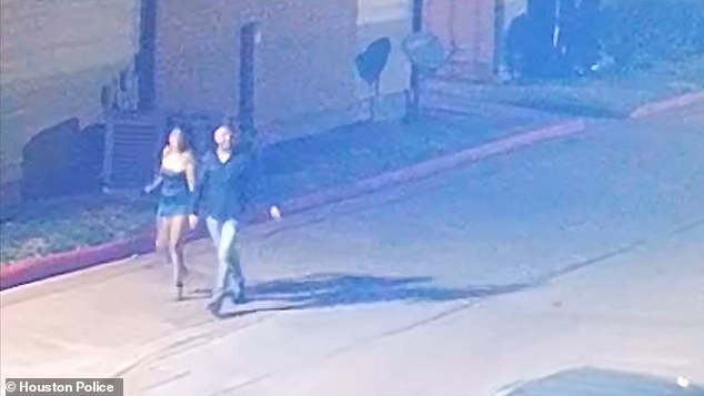 Ghostly CCTV footage showed her stepping out of her building at 2.47am on Monday, happily walking hand in hand with the man in a shirt and jeans