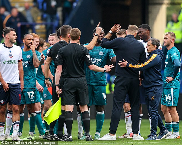 Angry scenes between Bolton, officials and Shrewsbury Town players broke out at full time