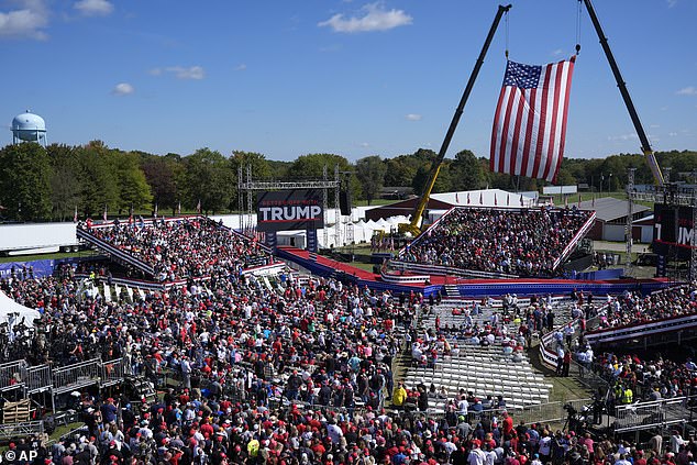 Supporters arrive before former Republican presidential candidate Donald Trump speaks during a campaign event at the Butler Farm Show, Saturday, Oct. 5, 2024, in Butler, Pennsylvania