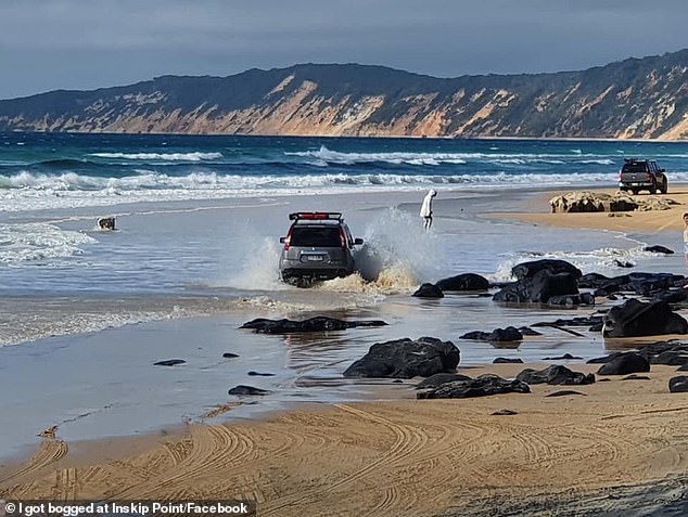 Mudlo Rocks, Rainbow Beach, almost three hours north of Brisbane, is a notorious beach crossing that is dependent on the tide. The tide has claimed many vehicles in the area (photo from Rainbow Beach)