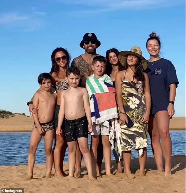 When it comes to raising his children – Briana, 25, Ella, 16, Jack, 13, and Axel, nine – Steve said he has a gentler nature and prefers to lead by example. All pictured with Harika and her two children