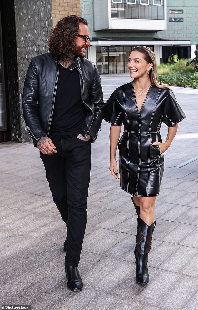 Peter Wicks and Jowita Przystal are seen coordinating leather outfits as they leave the Television Center in London on October 2