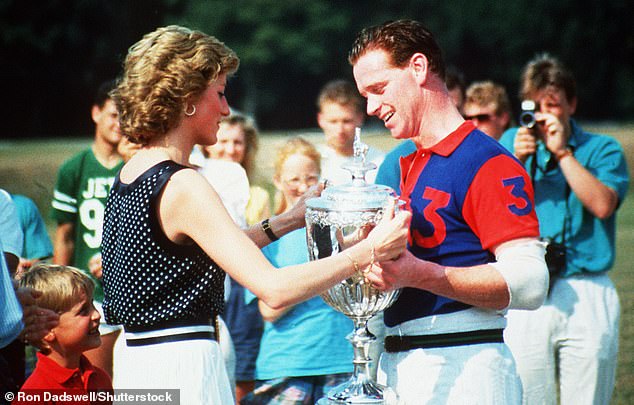 Princess Diana presents the Captain and Subalterns Cup to Captain James Hewitt after he led his army polo team to glory in Tidworth, Wiltshire in 1989