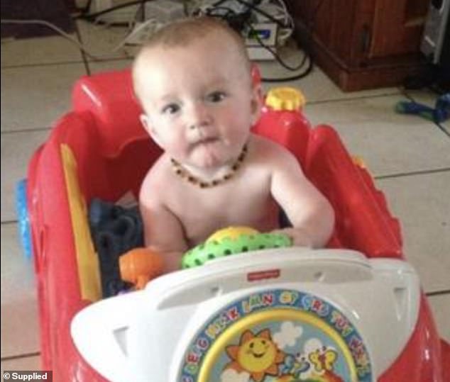 Akehurst threw his 21-month-old son Corby (pictured) against a wall so hard that the baby's brain stem was severed