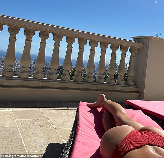 The series of photos she shared also included a shot of her derriere next to the breathtaking ocean view from the balcony she was lounging on