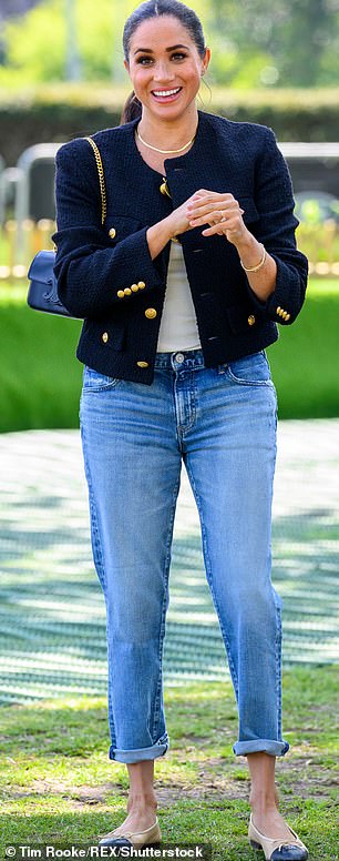 At the 2022 Invictus Games, Meghan echoed Princess Diana again when she didn't follow the rules. She embraced luxury logos by wearing a black tweed jacket with gold buttons from Celine, classic Chanel ballerinas and Moussy denim jeans with rolled hems