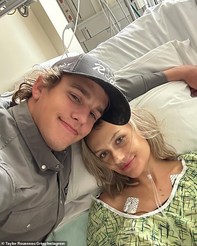 Her husband Cameron Grigg (L, pictured March 16) announced on Instagram: 'Over the past year, Taylor has dealt with more pain and suffering than most people experience in a lifetime. And despite that, she has still been so light and always brought joy to everyone around her.”