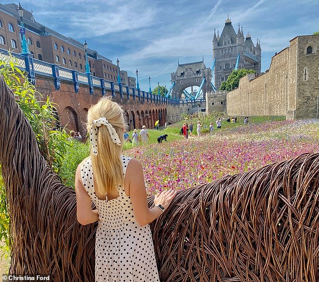 Christina is pictured above in the Tower of London. She says the best way to explore the capital is by public transport