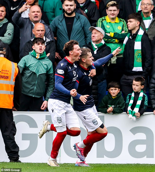 Ronan Hale, top right, gave Ross County a shock lead with his retaken penalty