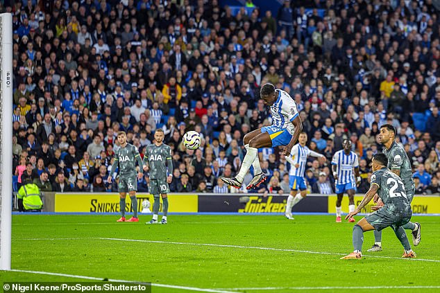 Welbeck (centre) headed Brighton into the lead after 66 minutes with his fourth goal this season