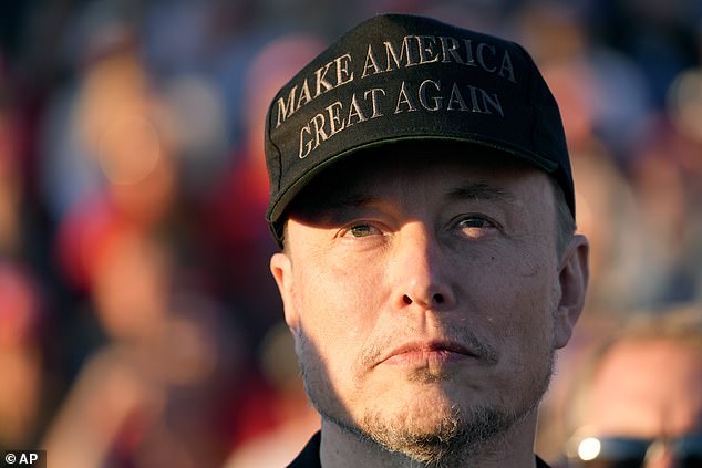 Musk wore a black MAGA hat, as opposed to the usual red one, and joked 