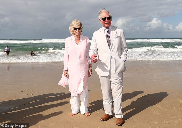 Prince Charles, Prince of Wales and Camilla, Duchess of Cornwall walk on Broadbeach on the Gold Coast, Australia in April 2018