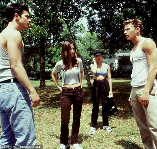 I Know What You Did Last Summer was a hit with viewers, grossing $125.3 million at the worldwide box office against a budget of $17 million; depicted are star Prinze Jr., Hewitt, Gellar and Phillippe in the original