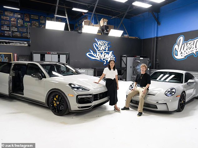 Priscilla got her custom-designed Porsche Cayenne Turbo GT Minivan on the left, while Zuckerberg bought a manual GT3 Touring, which sells new for around $180,000