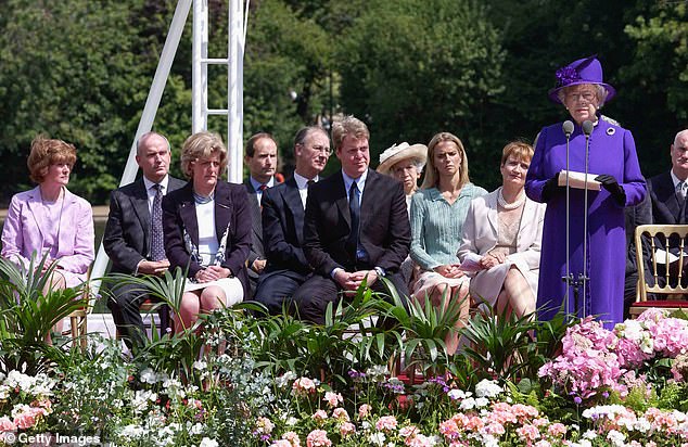 Diana's siblings watch as the Queen gives a speech at the opening of the memorial fountain in 2004