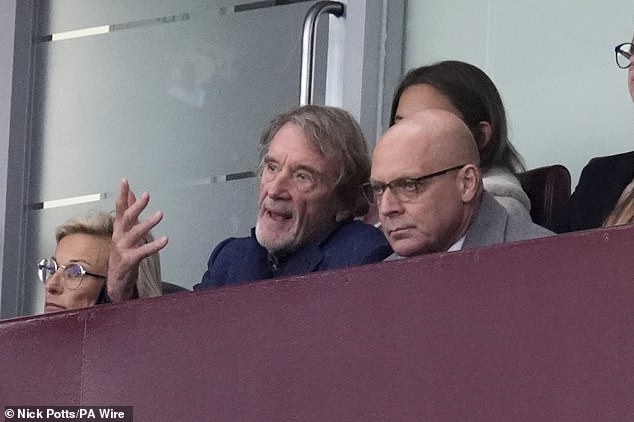 Sir Jim Ratcliffe (L) and Sir Dave Brailsford watched United's draw at Villa Park on Sunday