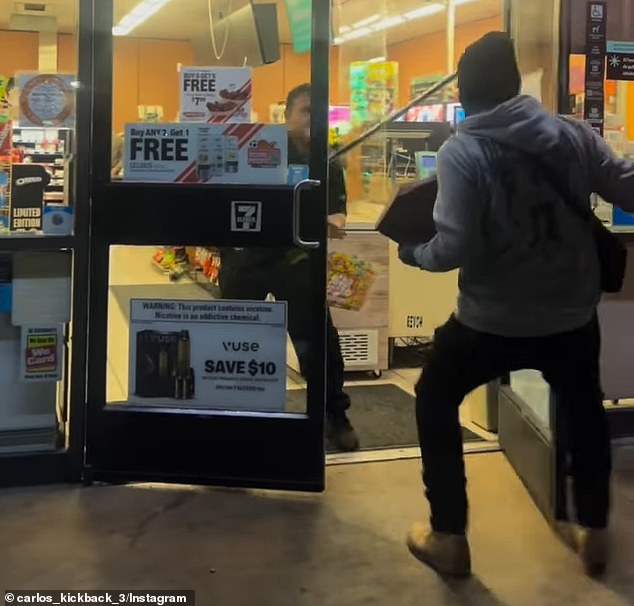 The store clerk tried to use a broomstick as a weapon to keep the teens out of the 7-Eleven