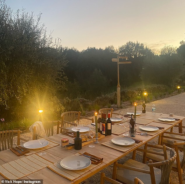 Vick and her family made the most of the beautiful weather and enjoyed an alfresco dinner, with the group sipping on numerous bottles of red wine and beer.