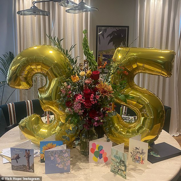 Vick celebrated her 35th birthday with her loved ones, with the star being treated to balloons, flowers and cards