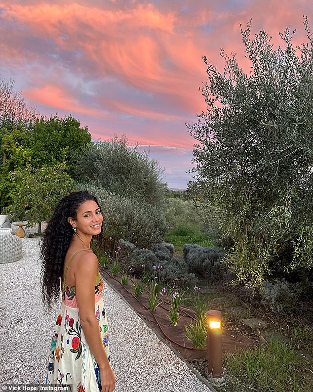 The former Strictly star looked relaxed and happy as she posed for stunning sunset snaps