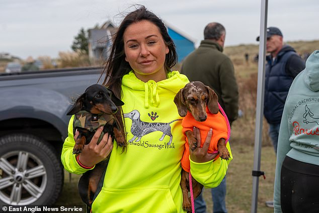 Sausage Dog walk organizer Laura Abbott during the event. Baggott said: 'There was a lot of red tape and paperwork, but we did it, and the council was brilliant.'