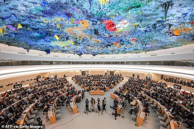 The United Nations Human Rights Council in Geneva. The dire figures come as the UN prepares to vote in two days on whether the Gulf state should be granted membership of the Human Rights Council.