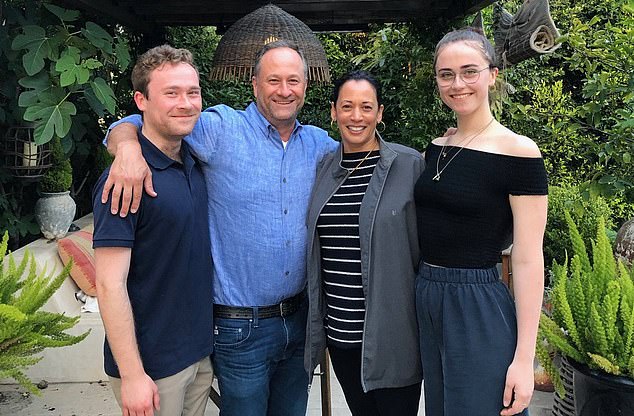 Harris has no children, but is a stepmother to husband Doug Emhoff's two children from his first marriage: Cole, 30, (left) and Ella, 25 (right)